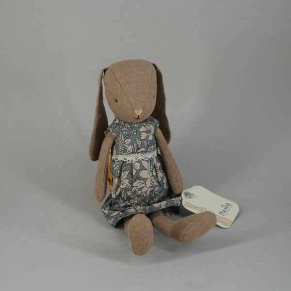 Maileg Size 2 dressed brown bunny with blue dress
